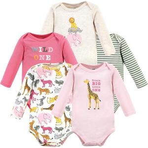 imageHudson Baby babygirls Cotton Longsleeve Bodysuits 5packColorful Safari