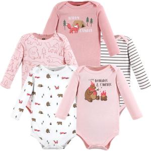 imageHudson Baby babygirls Cotton Longsleeve Bodysuits 5packGirl Camping Animals