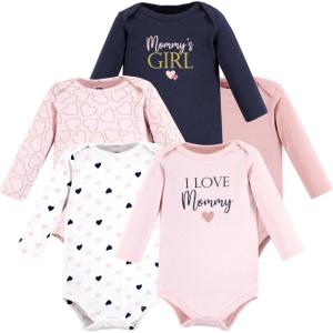 imageHudson Baby babygirls Cotton Longsleeve Bodysuits 5packGirl Mommy Pink Navy