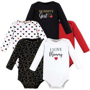 imageHudson Baby babygirls Cotton Longsleeve Bodysuits 5packGirl Mommy Red Black