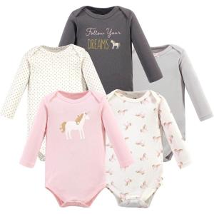 imageHudson Baby babygirls Cotton Longsleeve Bodysuits 5packGold Unicorn