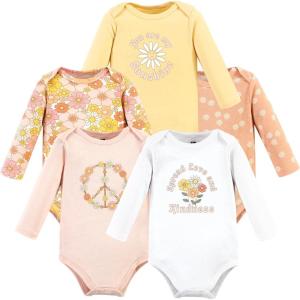 imageHudson Baby babygirls Cotton Longsleeve Bodysuits 5packPeace Love Flowers