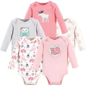 imageHudson Baby babygirls Cotton Longsleeve Bodysuits 5packPink Forest