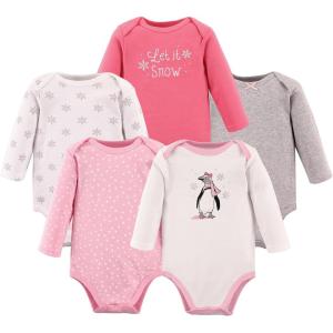 imageHudson Baby babygirls Cotton Longsleeve Bodysuits 5packPink Penguin
