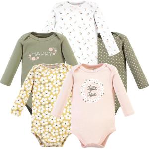 imageHudson Baby babygirls Cotton Longsleeve Bodysuits 5packSage Floral Wreath