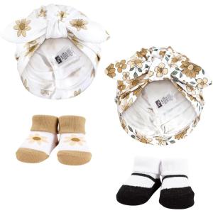 imageHudson Baby babygirls Turban and Socks SetGolden Daisy Outline