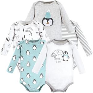 imageHudson Baby unisexbaby Cotton Longsleeve Bodysuits 5packChill Out Penguin