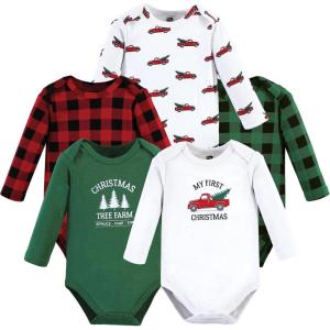 imageHudson Baby unisexbaby Cotton Longsleeve Bodysuits 5packChristmas Tree