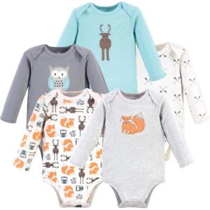 imageHudson Baby unisexbaby Cotton Longsleeve Bodysuits 5packGray Forest