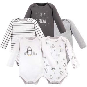 imageHudson Baby unisexbaby Cotton Longsleeve Bodysuits 5packGray Penguin