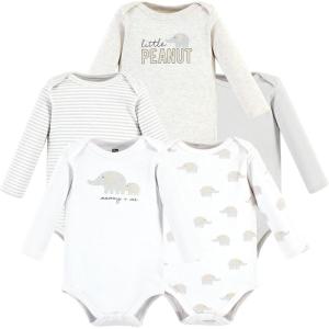 imageHudson Baby unisexbaby Cotton Longsleeve Bodysuits 5packNeutral Elephant