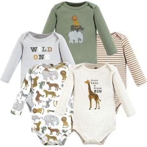 imageHudson Baby unisexbaby Cotton Longsleeve Bodysuits 5packRustic Safari