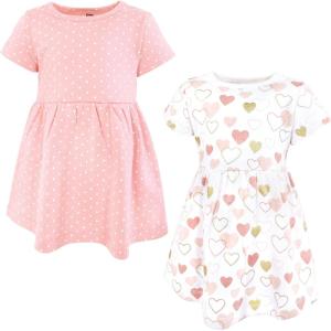 imageHudson Baby Infant and Toddler Girls Cotton DressesGold Pink Hearts