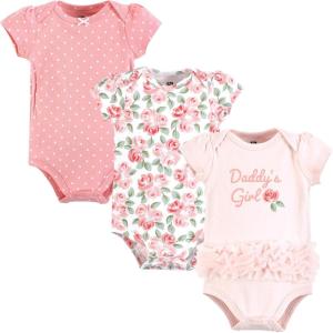 imageHudson Baby babygirls Cotton Bodysuits 3packCoral Floral Daddys Girl