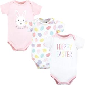 imageHudson Baby babygirls Cotton Bodysuits 3packHappy Easter