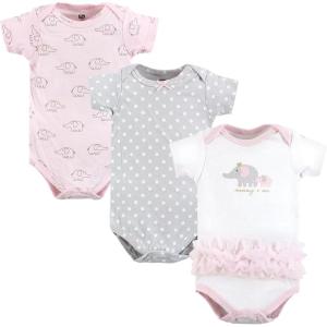 imageHudson Baby babygirls Cotton Bodysuits 3packPink Gray Elephant