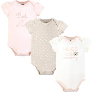 imageHudson Baby babygirls Cotton Bodysuits 3packPink Taupe Bear