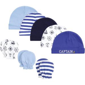 imageHudson Baby Unisex Baby Cotton Cap and Scratch Mitten SetCaptain