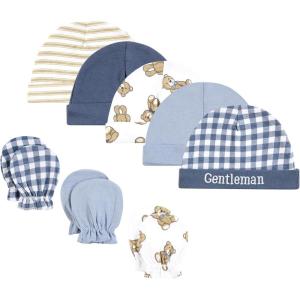 imageHudson Baby Unisex Baby Cotton Cap and Scratch Mitten SetGentleman Bear