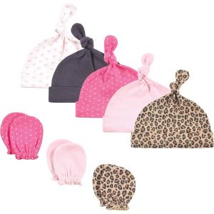 imageHudson Baby Unisex Baby Cotton Cap and Scratch Mitten SetLeopard