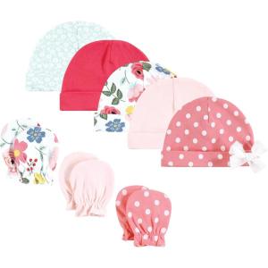 imageHudson Baby Unisex Baby Cotton Cap and Scratch Mitten SetModern Botanical