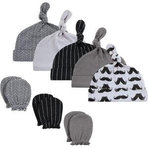 imageHudson Baby Unisex Baby Cotton Cap and Scratch Mitten SetModern Mustache
