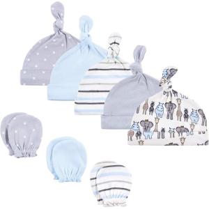 imageHudson Baby Unisex Baby Cotton Cap and Scratch Mitten SetRoyal Safari