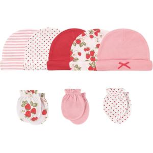 imageHudson Baby Unisex Baby Cotton Cap and Scratch Mitten SetStrawberries