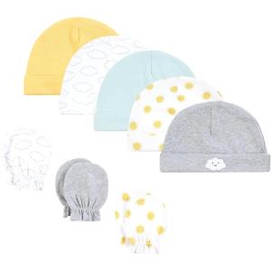 imageHudson Baby Unisex Baby Cotton Cap and Scratch Mitten SetSunshine and Clouds
