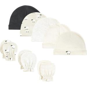 imageHudson Baby Unisex Baby Cotton Cap and Scratch Mitten SetTaupe Sheep