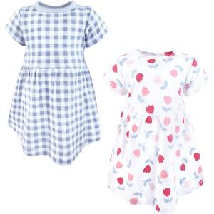 imageHudson Baby Girls Cotton DressesBlue Pink Basic Tulip