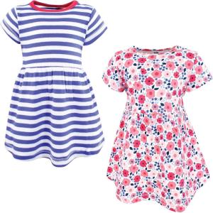 imageHudson Baby Girls Cotton DressesBlue Pink Flowers