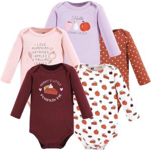 imageHudson Baby babygirls Cotton Longsleeve Bodysuits 5packGirl Pumpkin Pie