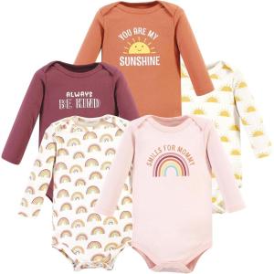 imageHudson Baby babygirls Cotton Longsleeve Bodysuits 5packSunshine Rainbows