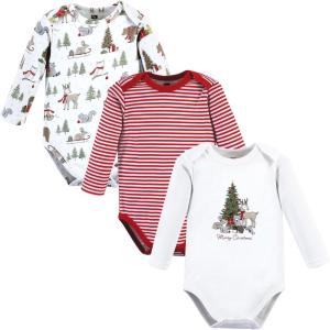 imageHudson Baby unisexbaby Cotton Longsleeve Bodysuits 3packChristmas Forest
