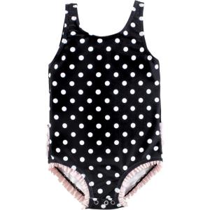 imageHudson Baby Girls Baby and Toddler SwimsuitBlack Dot Pink Baby