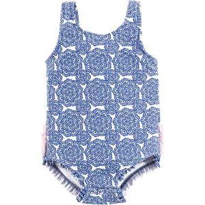 imageHudson Baby Girls Baby and Toddler SwimsuitBlue Medallion Flower Baby