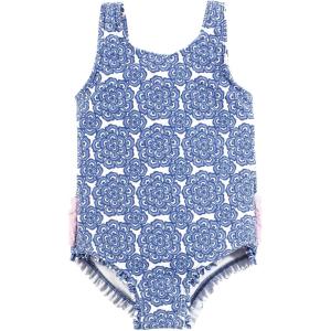imageHudson Baby Girls Baby and Toddler SwimsuitBlue Medallion Flower Toddler