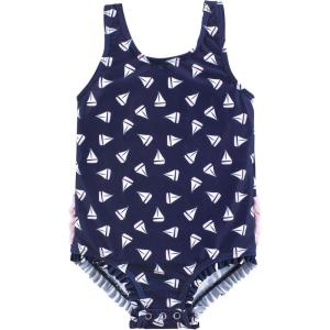 imageHudson Baby Girls Baby and Toddler SwimsuitNavy Sailboats Baby