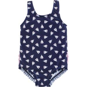 imageHudson Baby Girls Baby and Toddler SwimsuitNavy Sailboats Toddler
