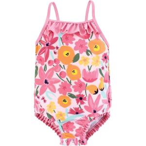 imageHudson Baby Girls Baby and Toddler SwimsuitPink Orange Floral Baby