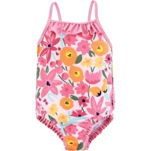 imageHudson Baby Girls Baby and Toddler SwimsuitPink Orange Floral Toddler