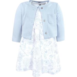 imageHudson Baby Infant and Toddler Girls Cotton Dress and Cardigan SetBaby Blue Blossom