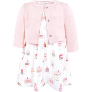 imageHudson Baby Infant and Toddler Girls Cotton Dress and Cardigan SetBirthday Cake