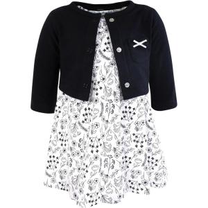 imageHudson Baby Infant and Toddler Girls Cotton Dress and Cardigan SetBlack White Flowers