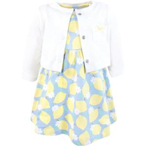 imageHudson Baby Infant and Toddler Girls Cotton Dress and Cardigan SetBlue Lemons