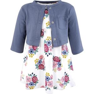 imageHudson Baby Infant and Toddler Girls Cotton Dress and Cardigan SetBlush Navy Floral