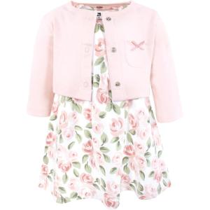 imageHudson Baby Infant and Toddler Girls Cotton Dress and Cardigan SetBlush Pink Floral