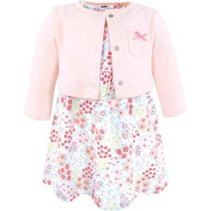 imageHudson Baby Infant and Toddler Girls Cotton Dress and Cardigan SetBright Pink Flower Field