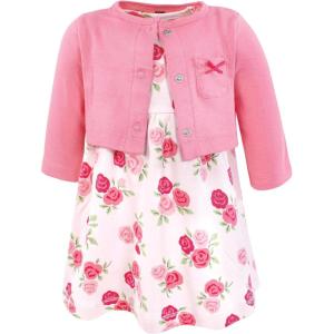 imageHudson Baby Infant and Toddler Girls Cotton Dress and Cardigan SetBright Pink Rose